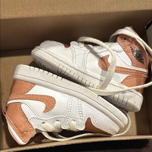 Nike Jordan 1 White and Tan High-Top Sneakers
